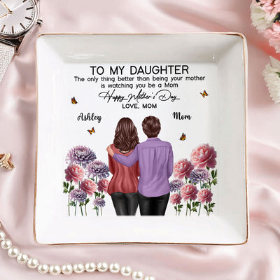 To My Daughter From Mom Happy Mother's Day Birth Flower Personalized Jewelry Dish, Gift For Daughter
