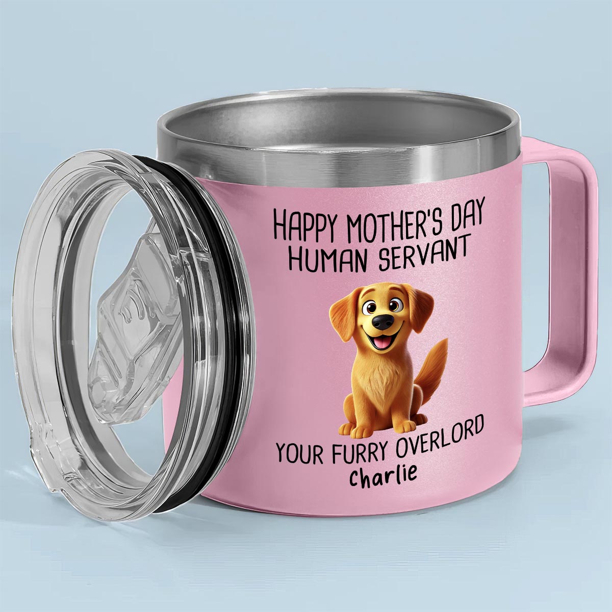 Happy Mother's Day Human Servant 3D Effect Cartoon Dogs Personalized Stainless Steel Tumbler With Handle