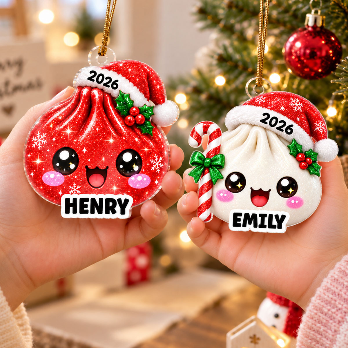 Christmas Dumpling Dim Sum Custom Name - Personalized Acrylic Ornament - Christmas Gift, Keepsake For Kids, Teenagers