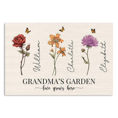 Vintage Birth Month Flowers Grandma‘s Garden Gift For Grandma Mom Personalized Horizontal Poster