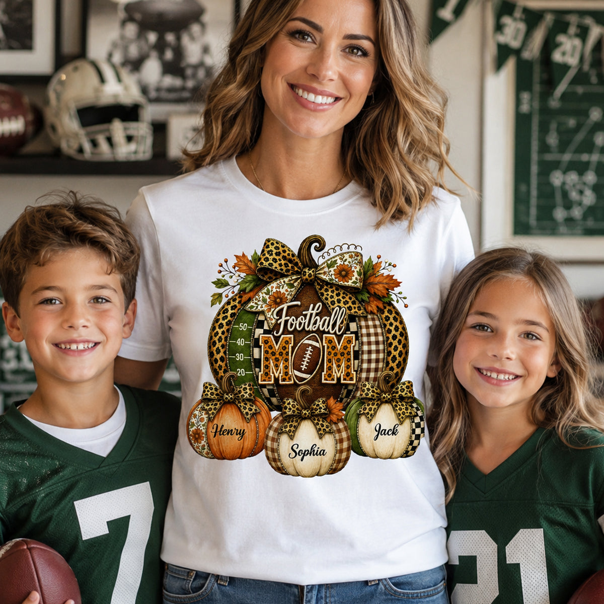 Football Mom Grandma Pumpkin Leopard Pattern - Personalized Shirt - Trendy Fall Tee for Football Mama