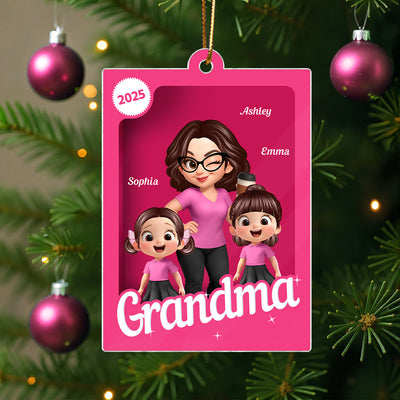 Grandma Grandkids 3D Effect Pink Action Figure - Personalized Acrylic Ornament, Christmas Gift for Grandmas
