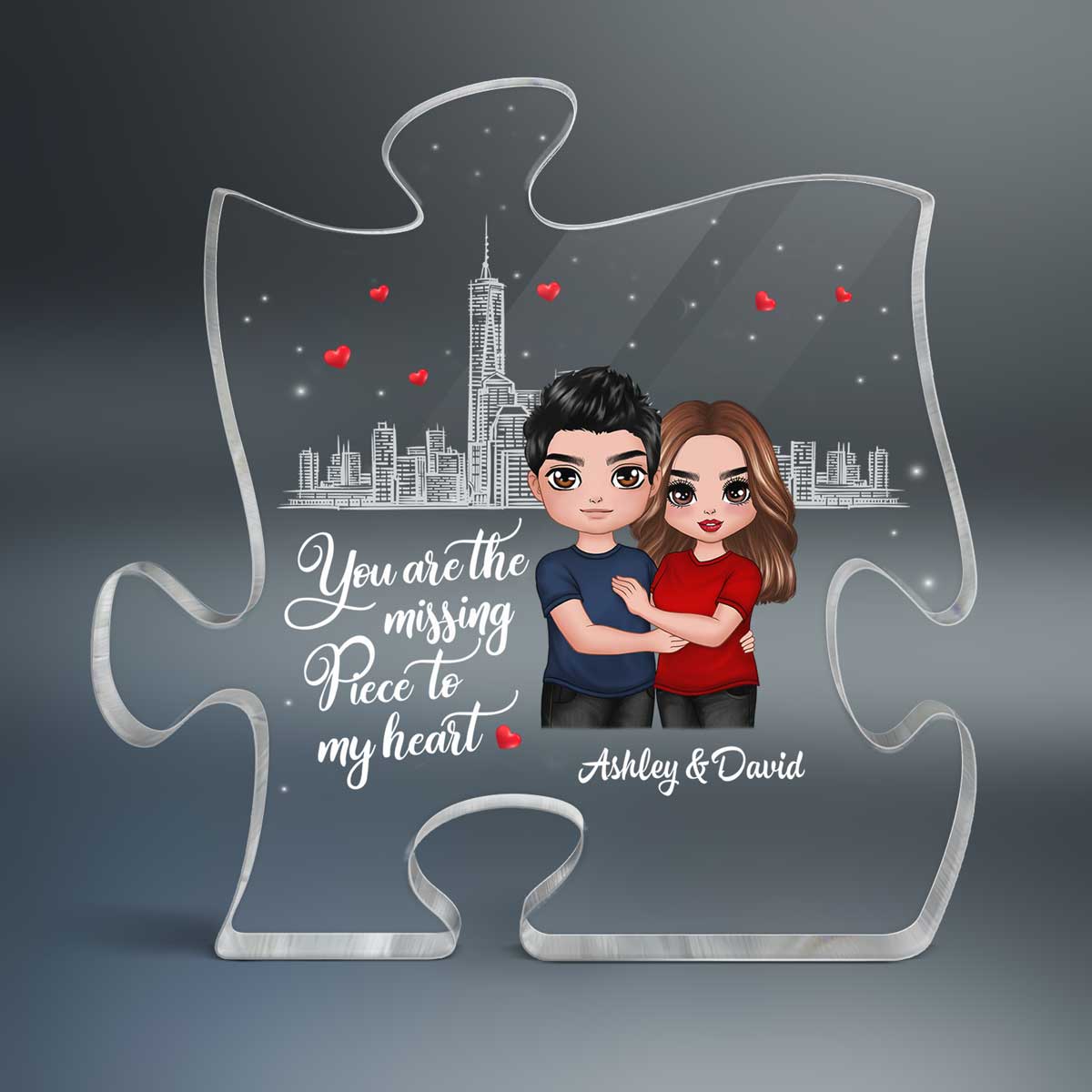 The Missing Piece To My Heart Hugging Doll Couple Personalized Puzzle Acrylic Plaque