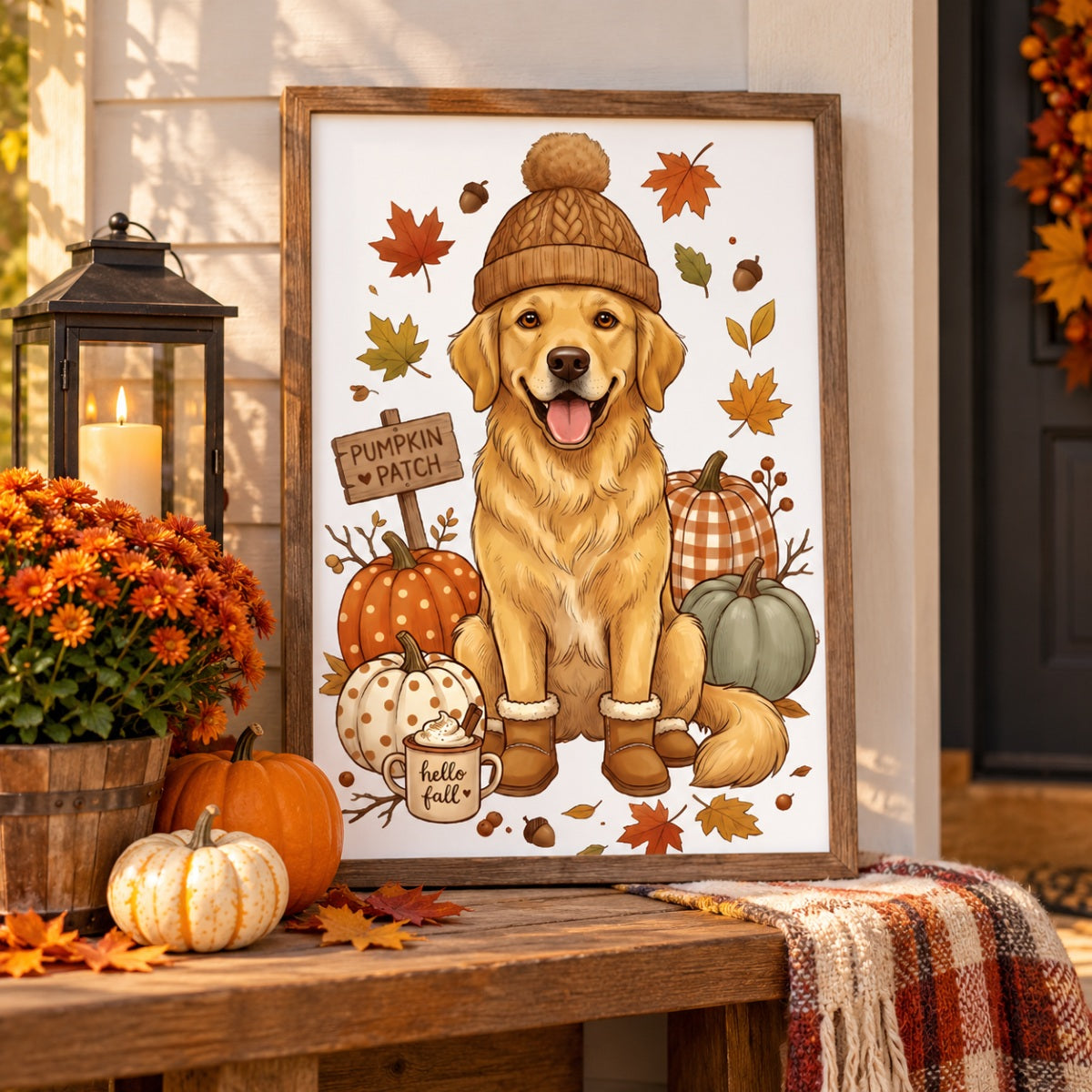 Custom Dog Photo Pumpkin Patch - Personalized Poster - Fall Gift for Dog Moms, Cat Moms, Pet Lovers
