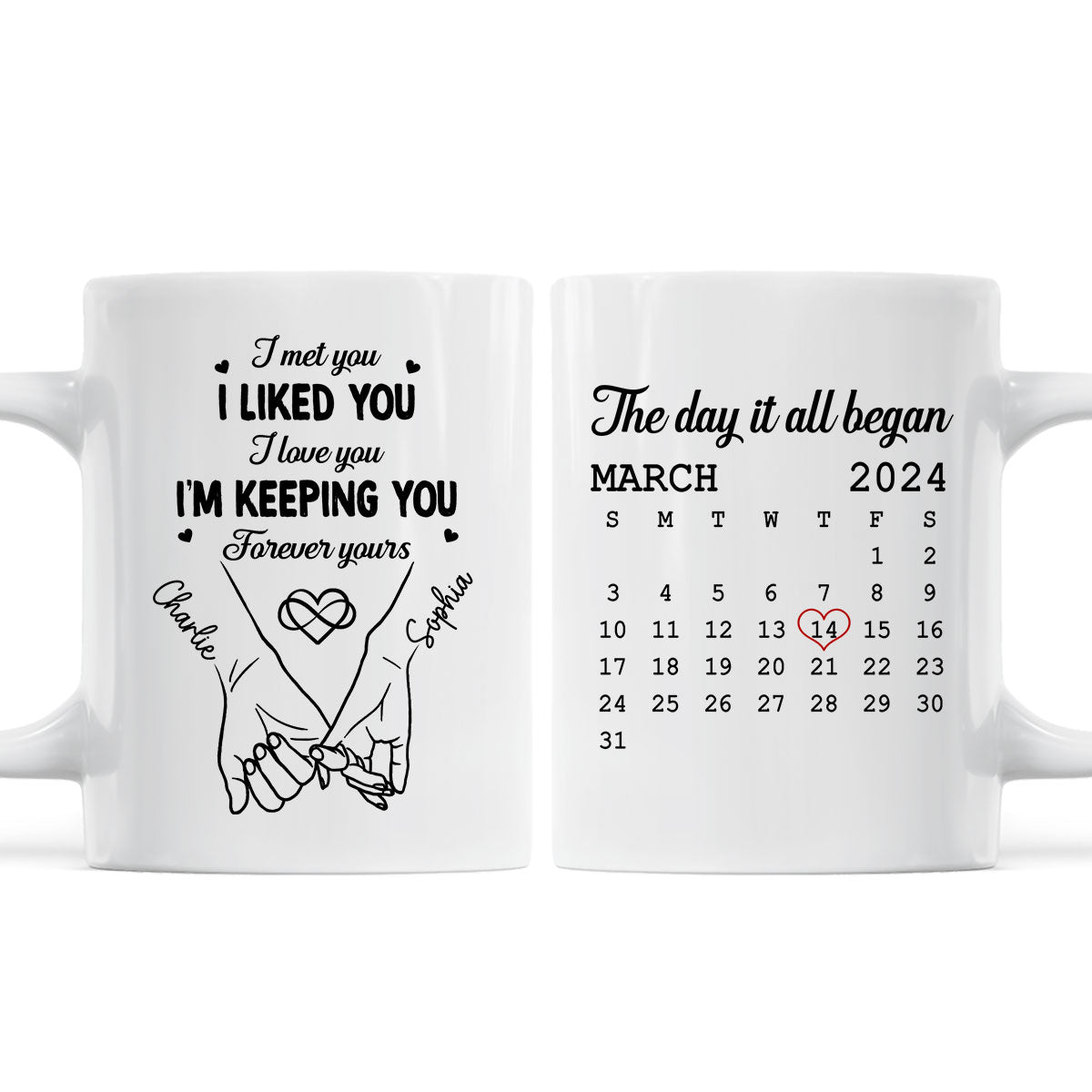 Couple Hand in Hand  Gift Anniversary Calendar Keepsake Wedding Gift Personalized Mug