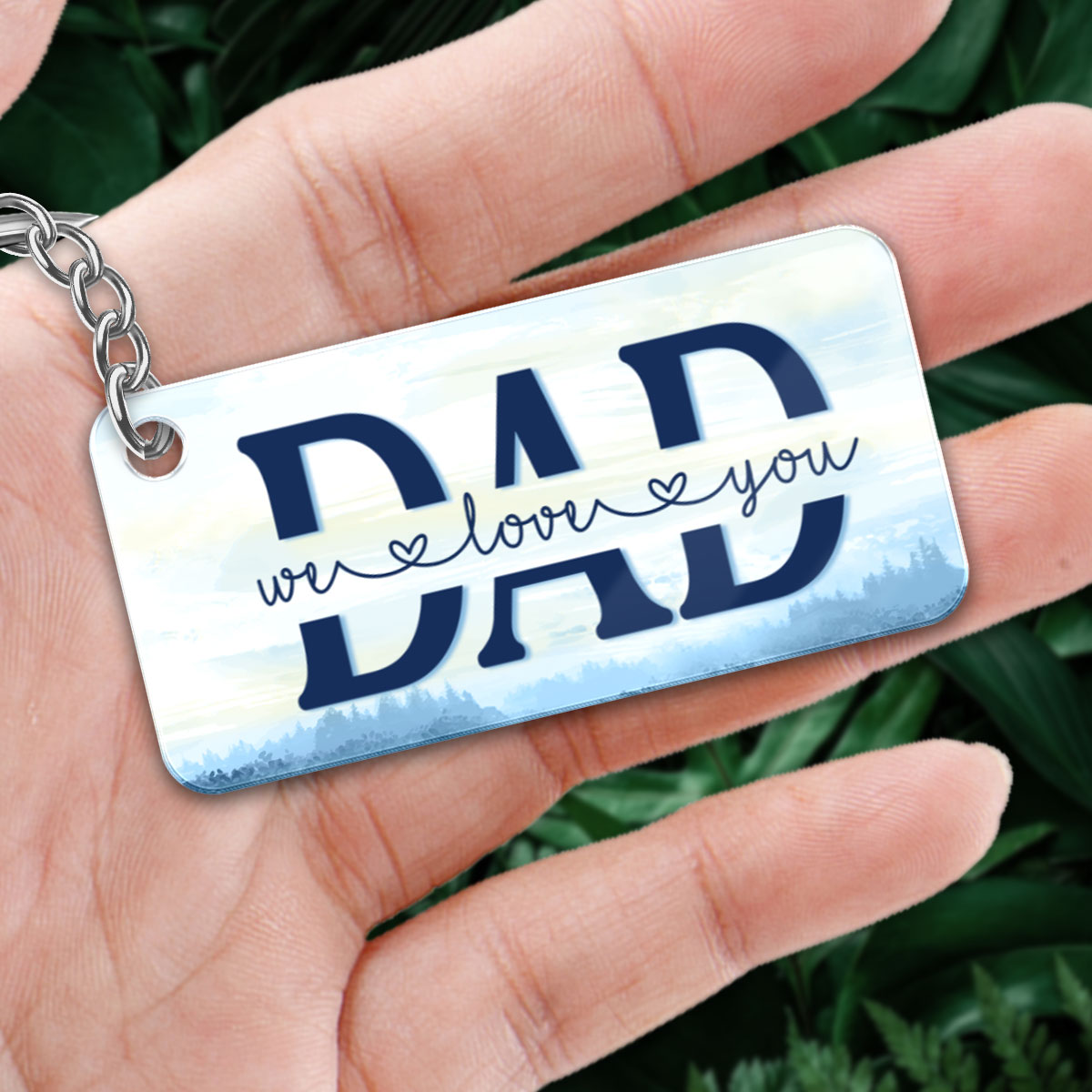 Dad And Kids Back View Lake - Personalized Acrylic Keychain