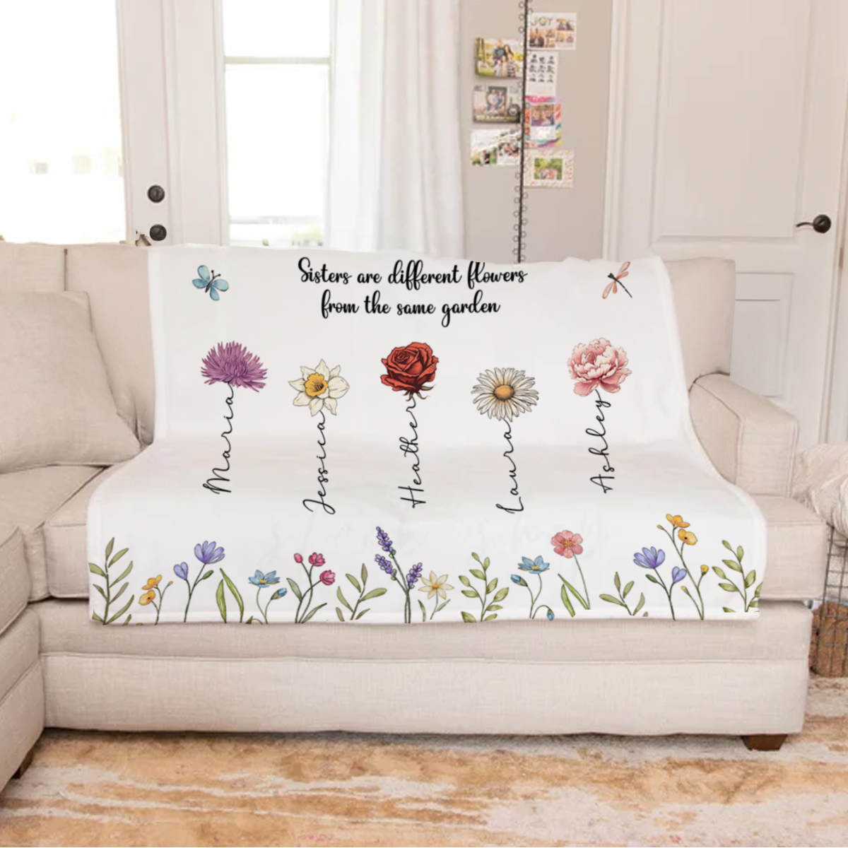 Sisters Are Different Flowers From The Same Garden Personalized Fleece Blanket, Christmas Gift For Sisters, Siblings, Besties