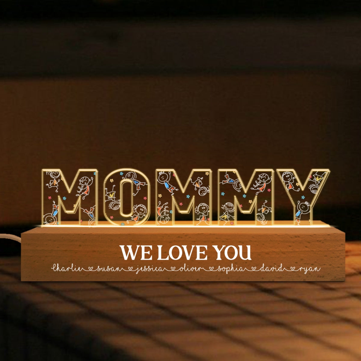 Mommy Drawing Cute Kids Personalized LED Night Light, Gift For Mom