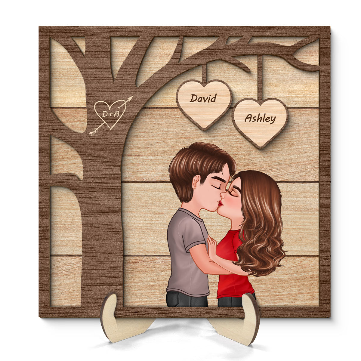 Couple Kissing Under Tree Personalized 2-Layer Wooden Plaque, Heartfelt 2025 Valentine‘s Day Gift For Him, For Her, Husband, Wife, Boyfriend, Girlfriend