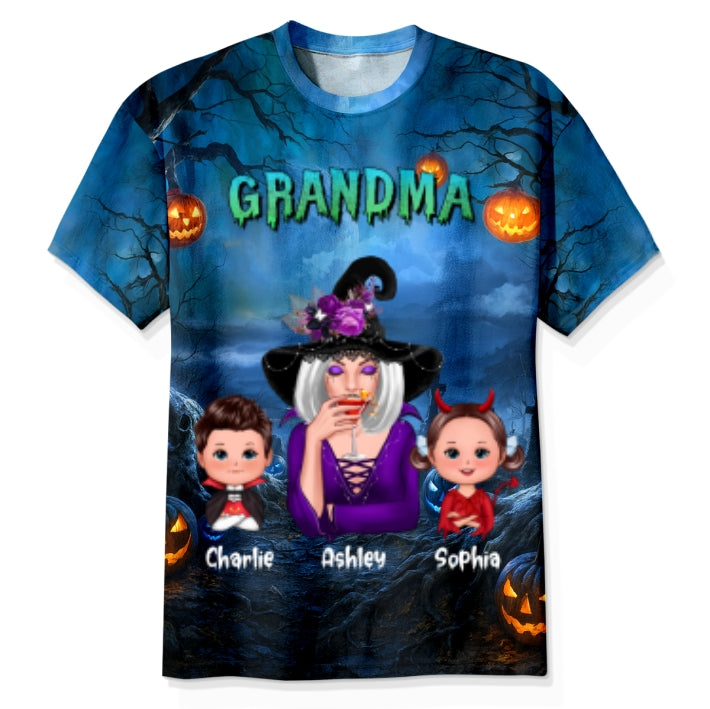 Cool Grandma Witch & Kids In Halloween Night Personalized Shirt, Halloween Costume for Grandma