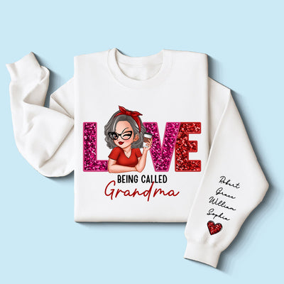 Love Being Called Grandma Mom Sequin Texture Personalized Sleeve Printed Sweatshirt