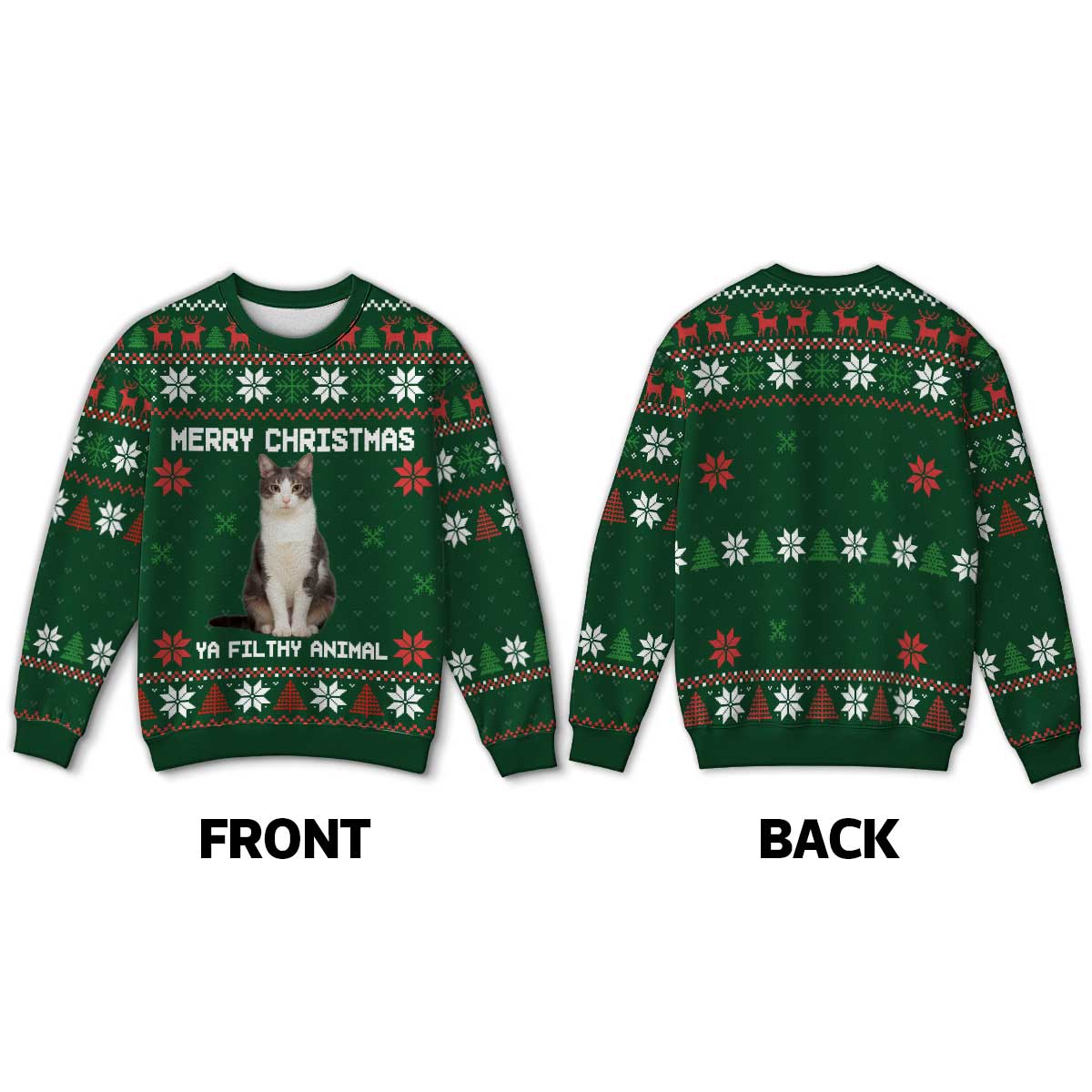 Merry Christmas Ya Filthy Animal Photo Inserted Personalized Faux Knit Ugly Sweater