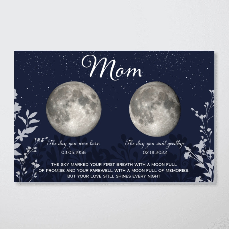 Lost Loved One Moon Phase Art Deep Blue Theme Memorial Keepsake Personalized Poster