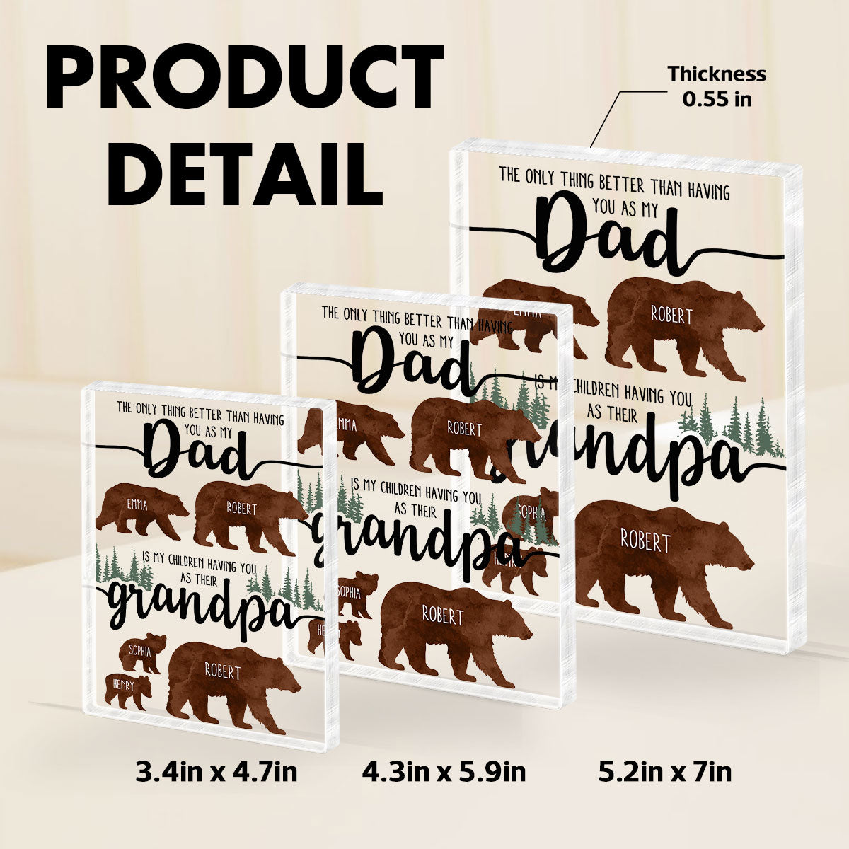 Papa Bear And Kids The Only Thing Better Than Personalized Acrylic Block, Father Day's gift for Dad