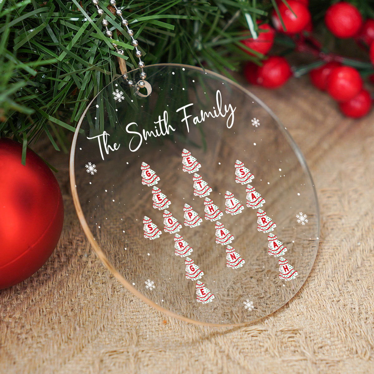Family Christmas Tree Cake Crossword Puzzle Art Personalized Acrylic Ornament