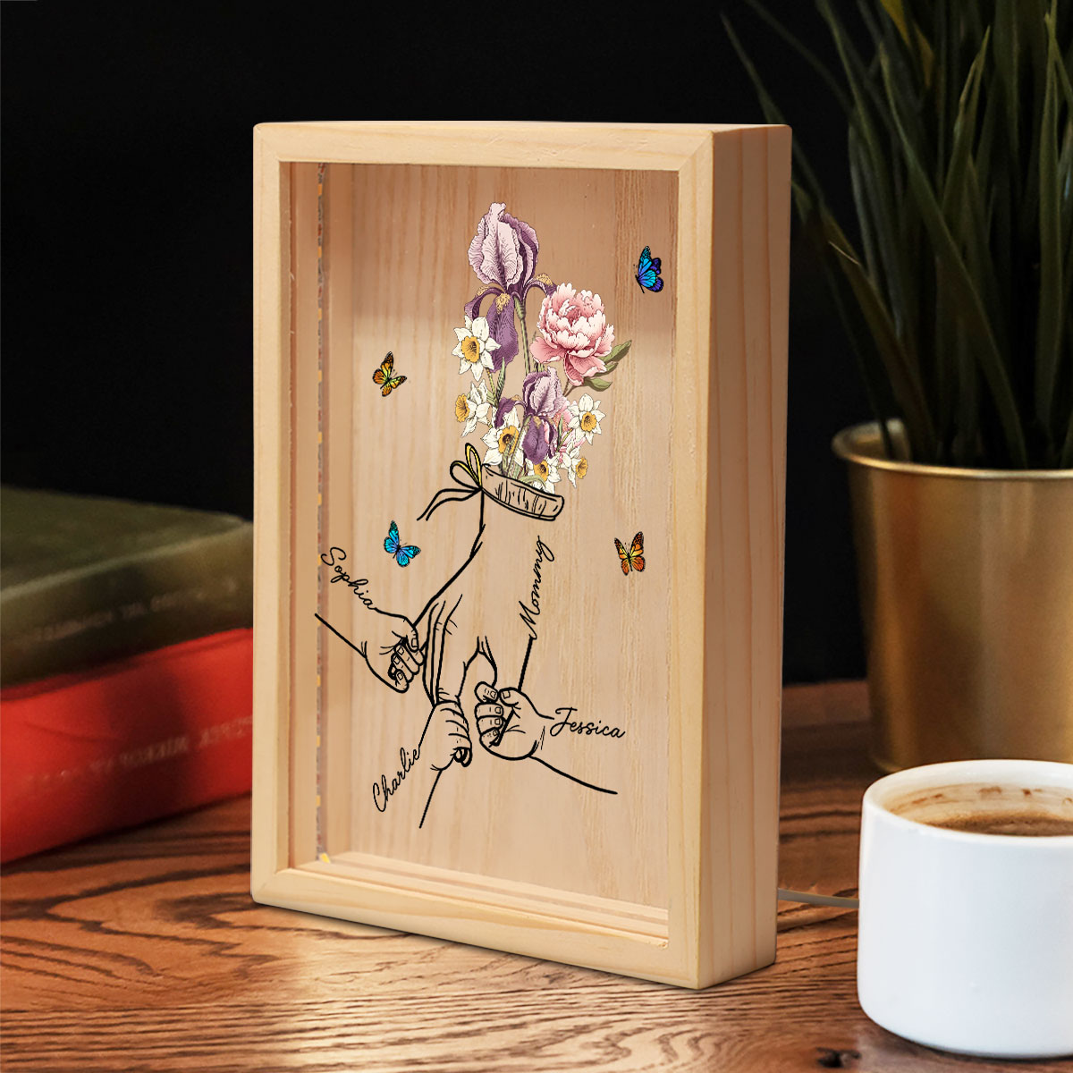 Holding Mom Grandma Hand Birth Month Flowers Personalized Frame Light Box