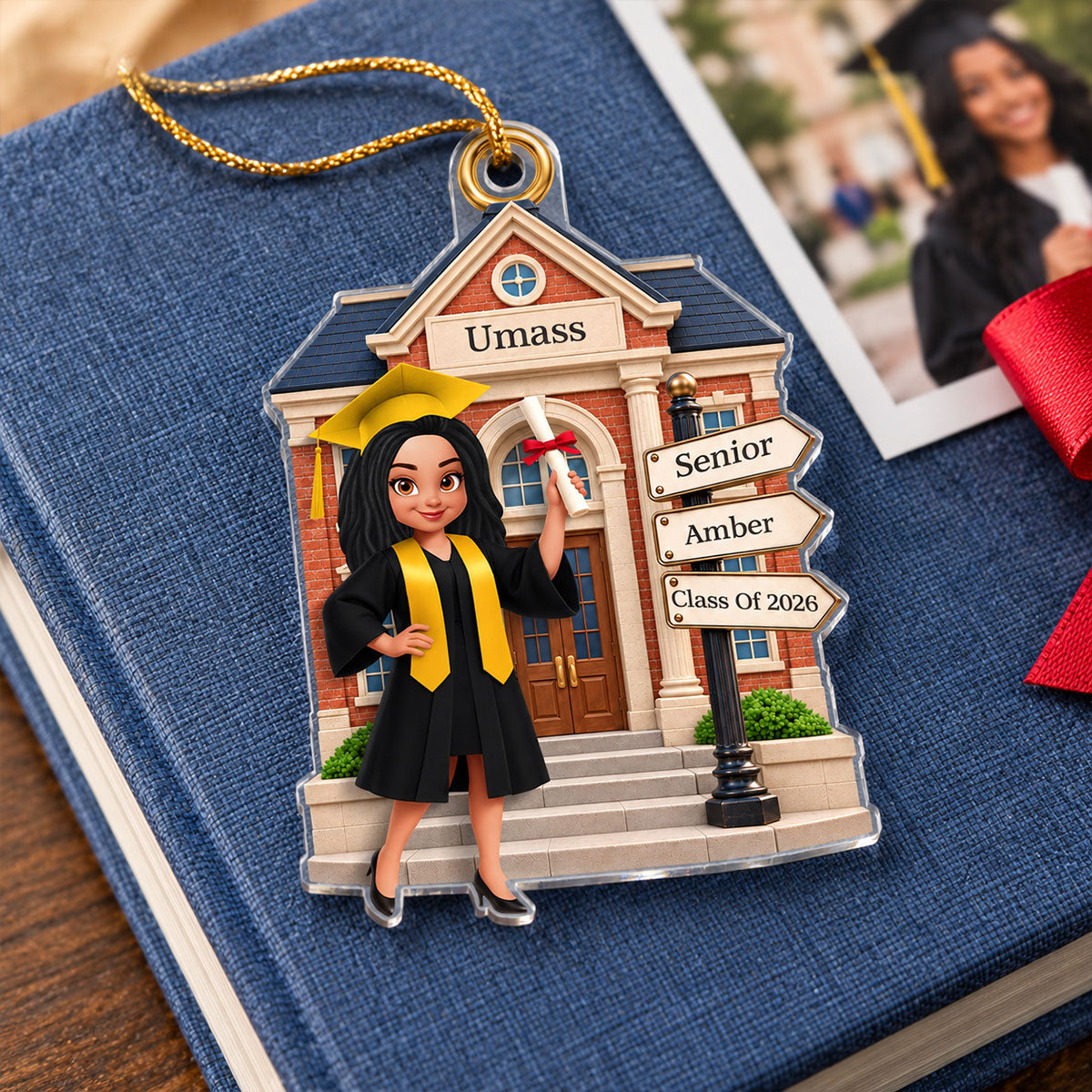 Senior Graduation Campus 2D Flat - Personalized Acrylic Ornament - Christmas Gift For Senior