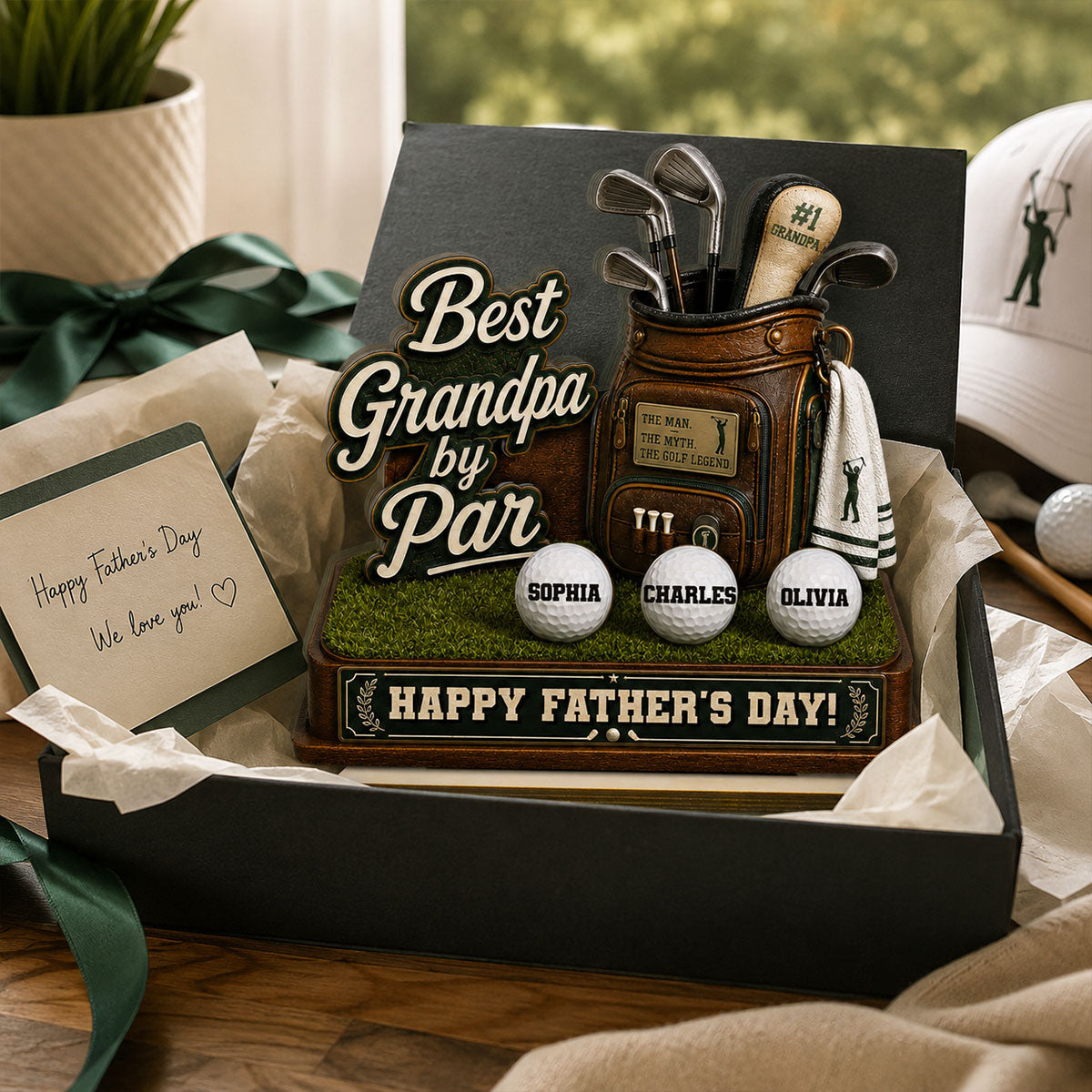 Best Grandpa By Par Custom Kid Name - Personalized 2-Layered Wooden Plaque - Father's Day Gift For Golf Grandpa, Dad, Husband