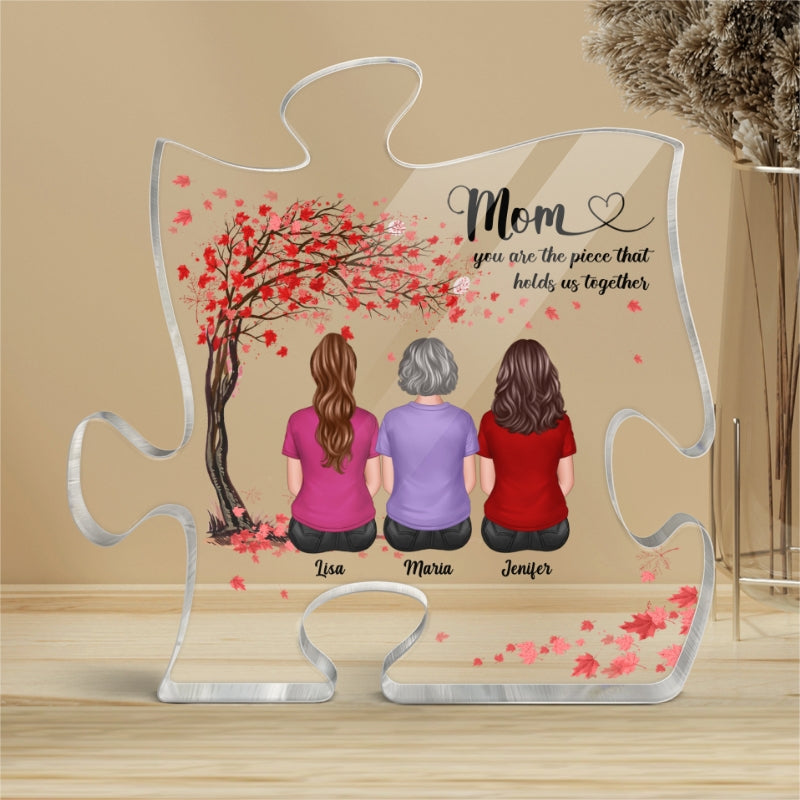 Back View Mother Daughters Pink Tree Personalized Puzzle Acrylic Plaque