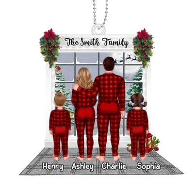 Family Pajamas Christmas By Window Personalized Wooden Ornament