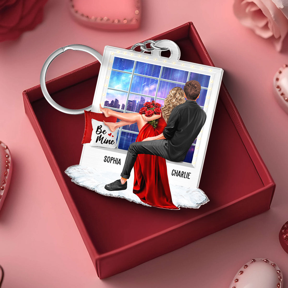 Embracing Couples On Window Personalized Acrylic Keychain,  Gift, Anniversary Gift for Couples