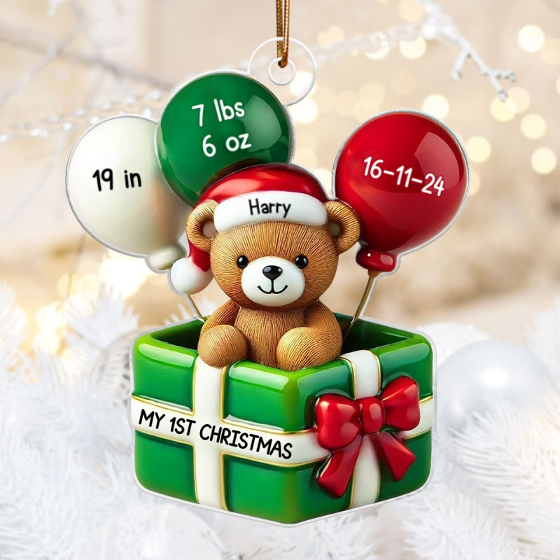 3D Effect Teddy Bear Baby First Christmas Personalized Acrylic Ornament, Newborn Christmas Gift