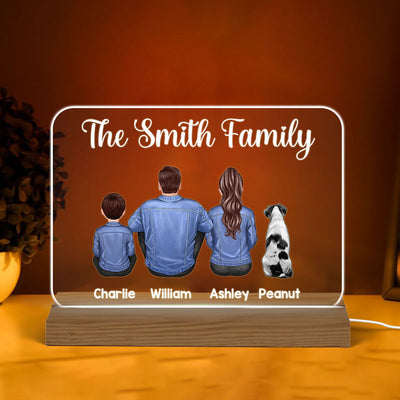 Denim Jacket Sitting Back View Family Personalized Warm Acrylic Custom Shape LED Night Light