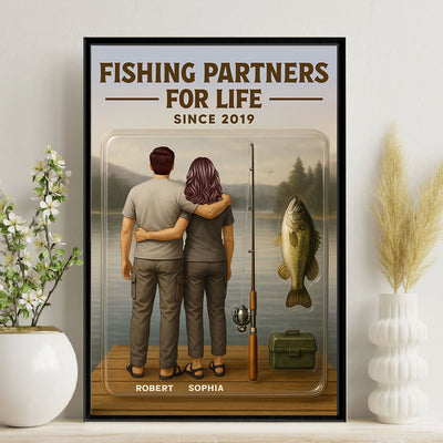3D Effect Custom Figure Couple Fishing Partners For Life Personalized Poster