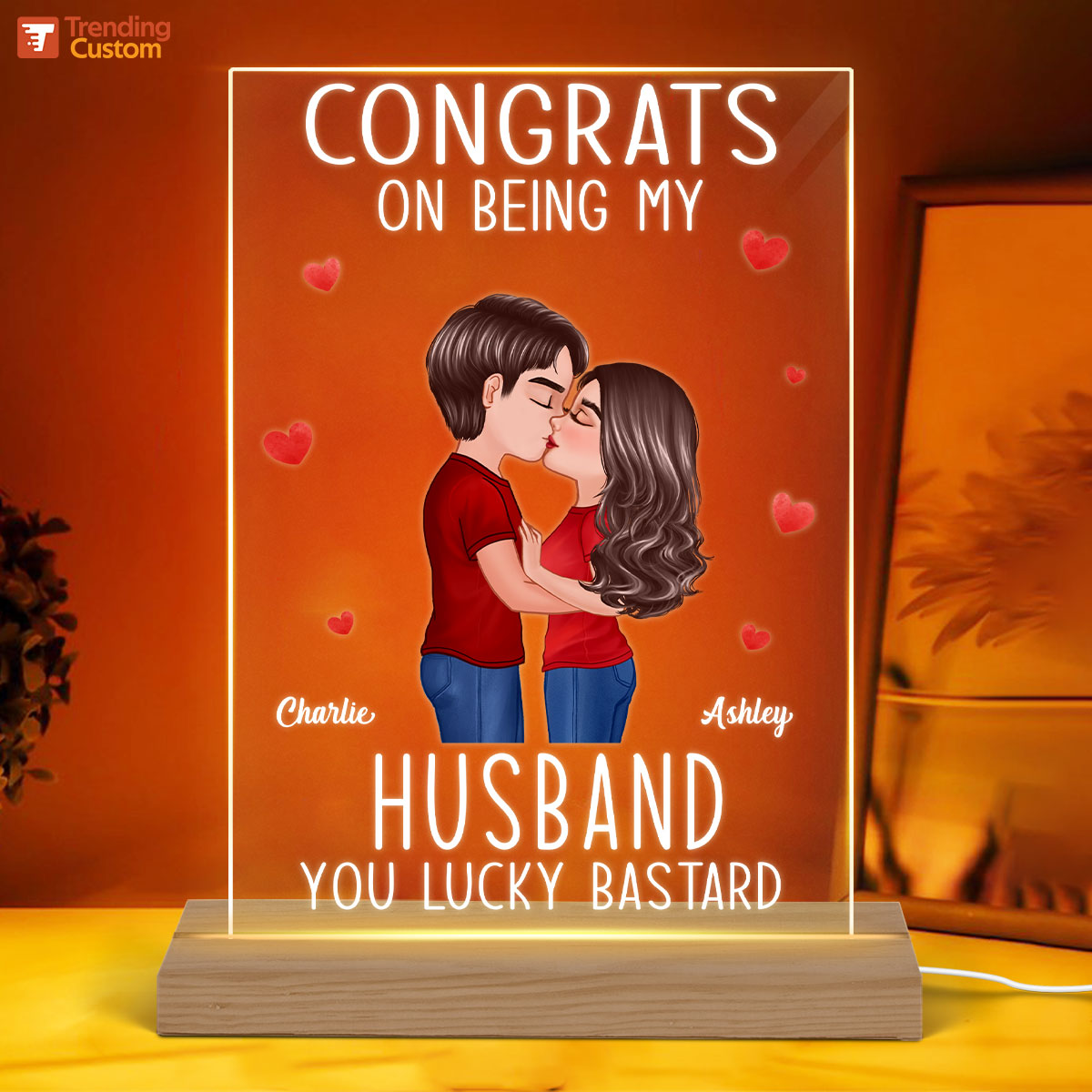 Doll Couple Kissing Congrats On Being Personalized Rectangle Acrylic LED Night Light