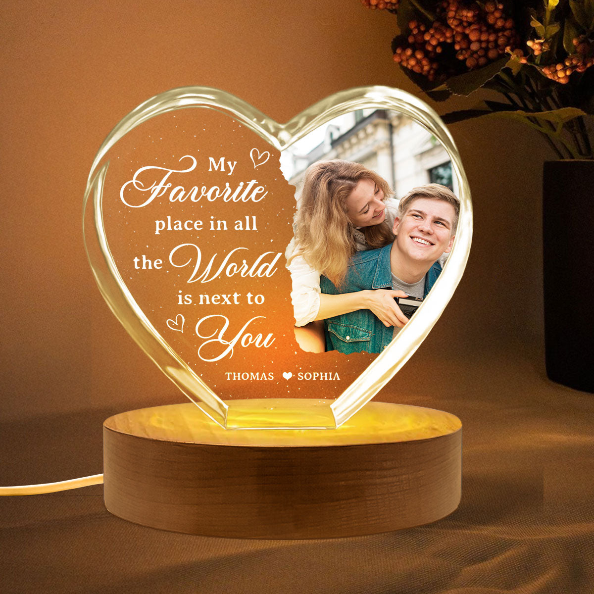 My Favorite Place Is Next To You Upload Photo Premium Crystal Heart LED, Personalized Couple Home Bedroom Decoration, Perfect Valentine's Gift For Her, For Wife, For Girlfriend, Free Delivery Included