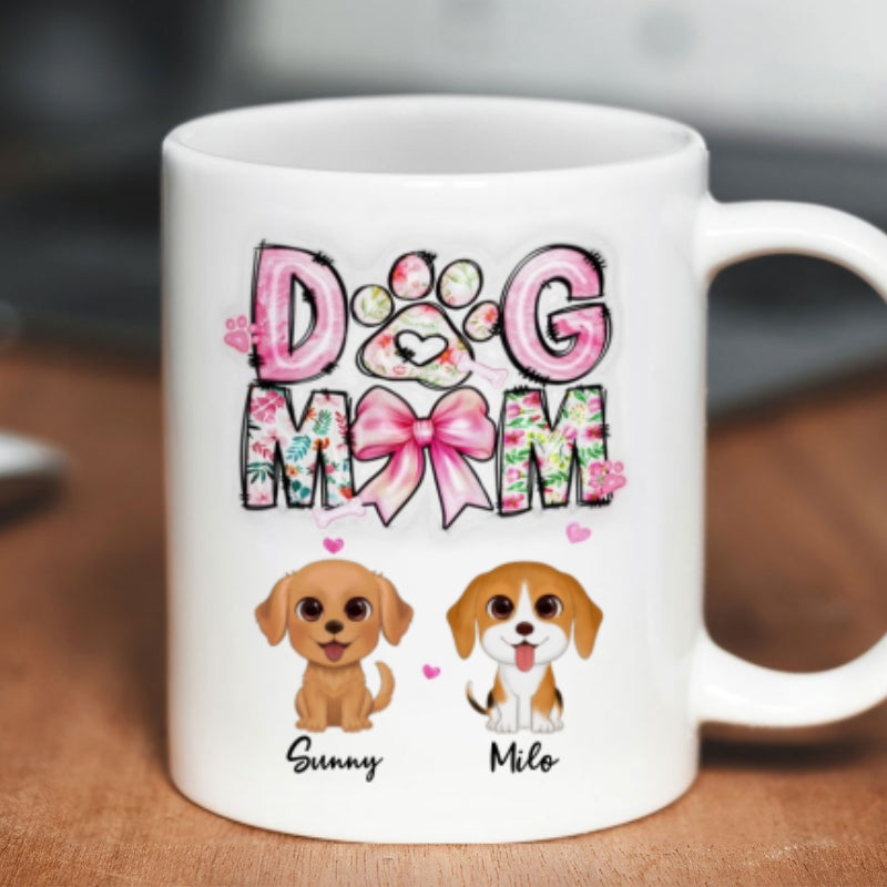 Dog Mom Pink Coquette Personalized 3D Inflated Mug, Watercolor Cute Dog, Gift for Dog Moms