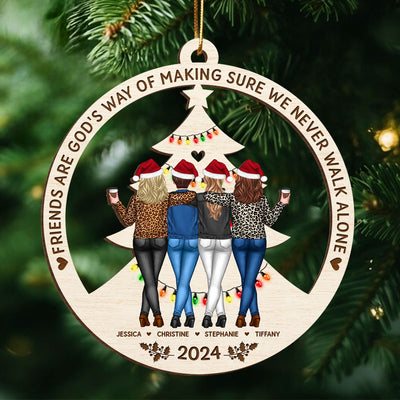 Standing Besties Sisters Back View Never Walk Alone Personalized Wooden Ornament
