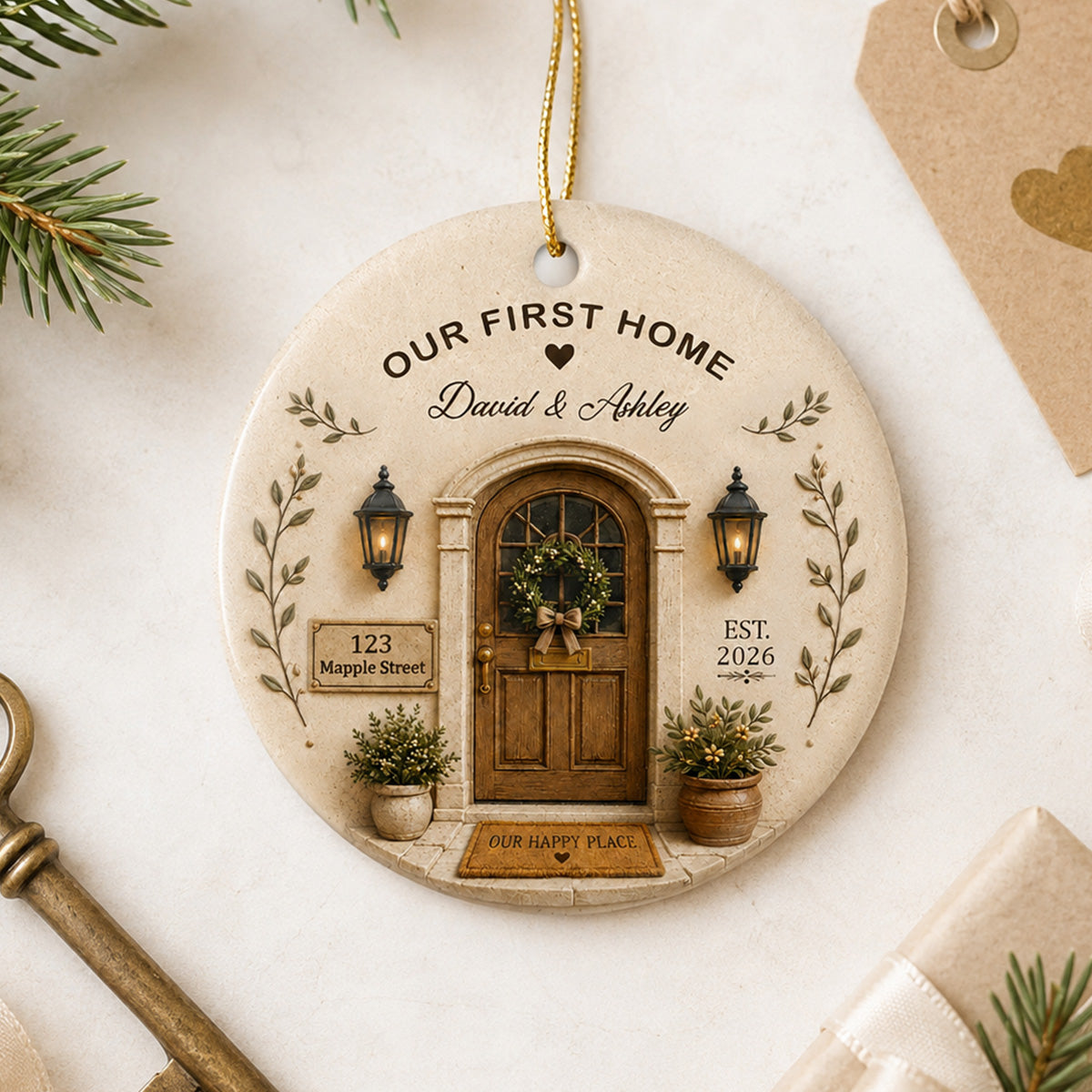 Our First Home 2D Flat - Personalized Ceramic Ornament - Christmas Gift, New Home Ornament
