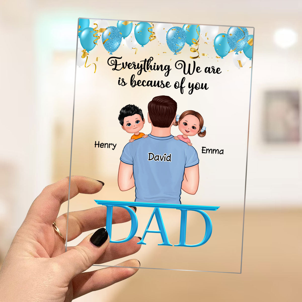 Dad Holding Kids Happy Father‘s Day Personalized Acrylic Plaque