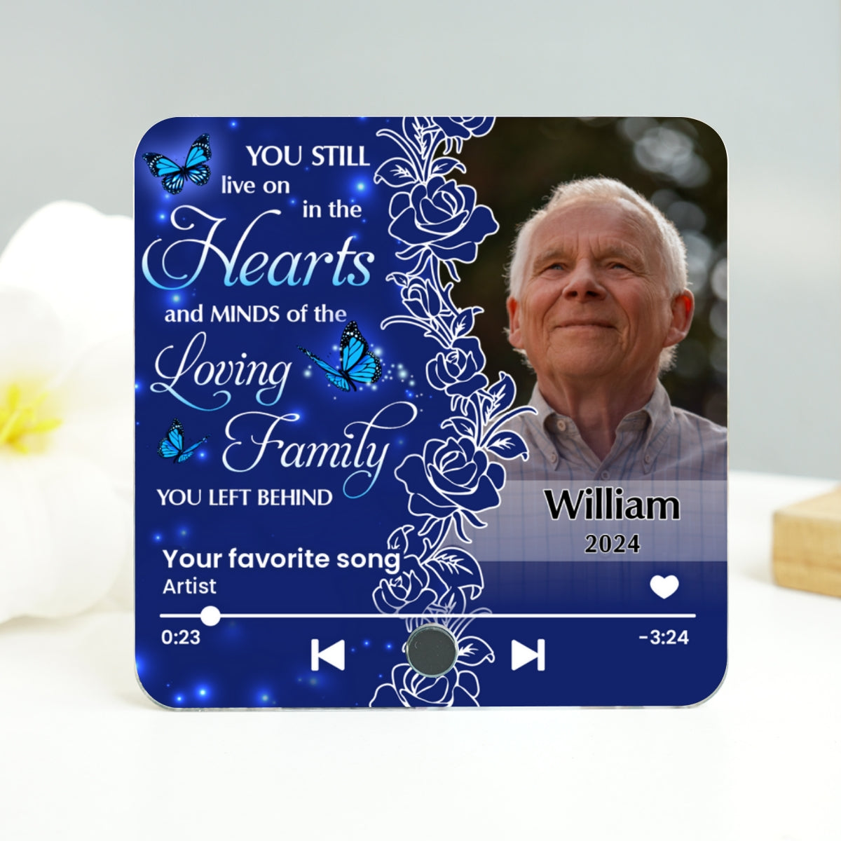 Live On In The Hearts And Minds Memorial Personalized Music Fridge Magnet, Sympathy Keepsake, Remembrance Gift