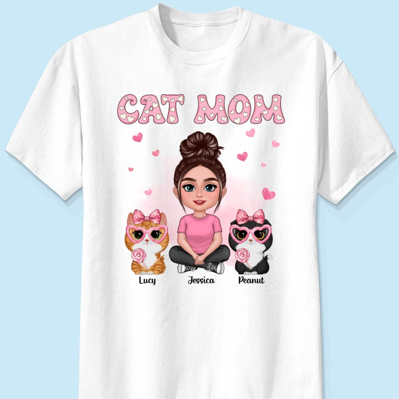 Cat Mom Pink Pattern Personalized Shirt,  Gift For Cat Mom