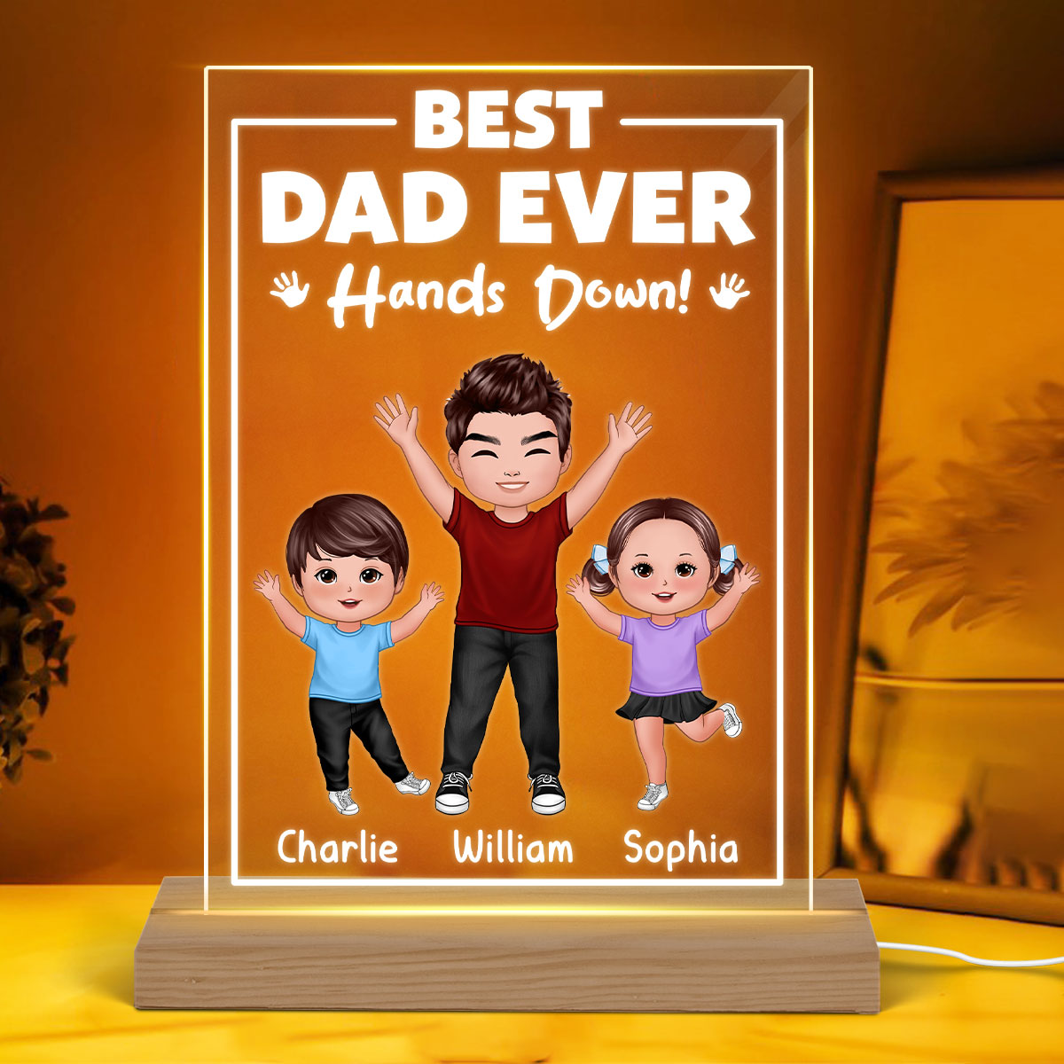 Best Dad Ever Hands Down Personalized Rectangle Acrylic LED Night Light