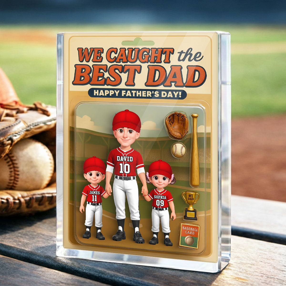 Baseball Things We Caught The Best Dad - Personalized Acrylic Block Plaque - Father's Day Gift For Baseball Dad