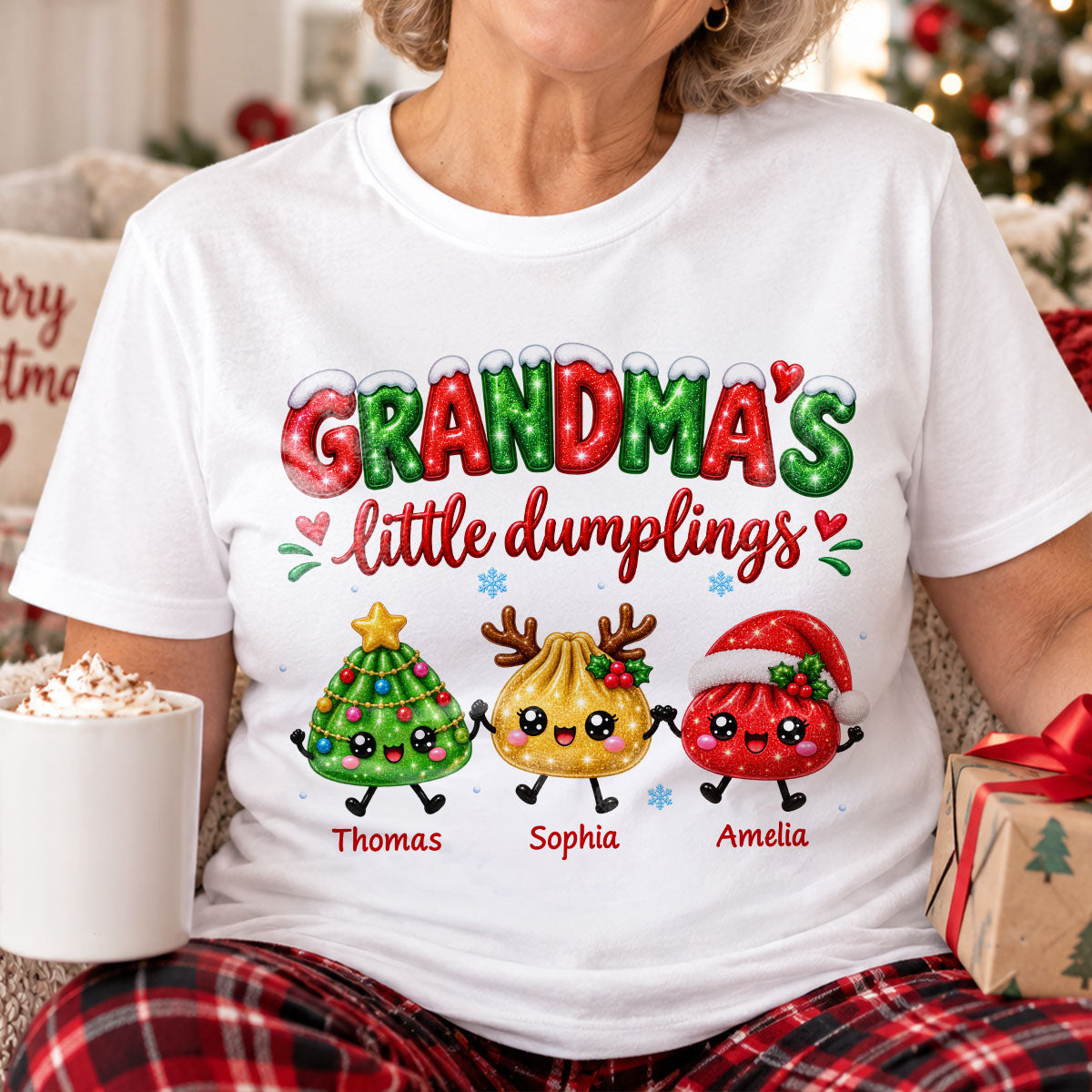 Grandma's Little Dumplings - Personalized Shirt - Trendy Christmas Tee for Grandmas, Gift for Mom, Grandma
