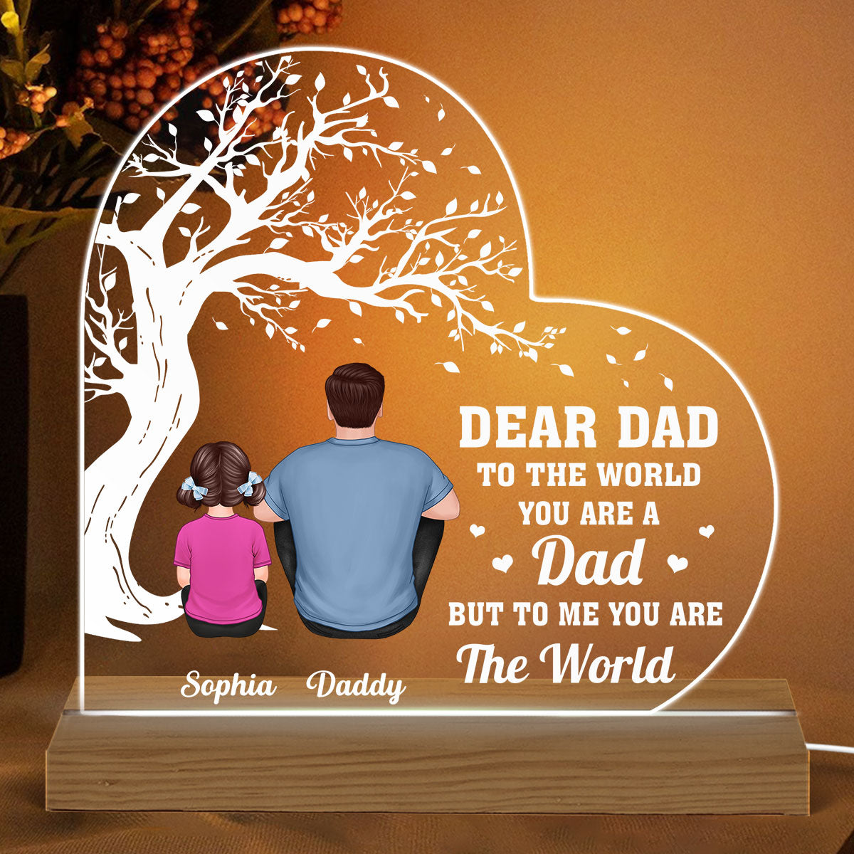 Dear Dad Sitting Dad And Kids Under Tree Personalized Warm Custom Shape LED Night Light