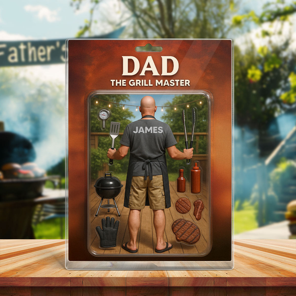 3D Effect Grilling Dad Custom Figure Personalized Flat Rectangle Acrylic Block, Gift For Dad