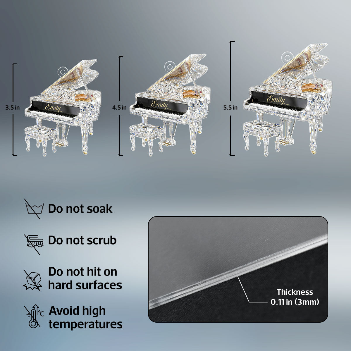 Piano Music Crystal Effect - Personalized Acrylic Ornament - Unique Christmas Gift For Pianist