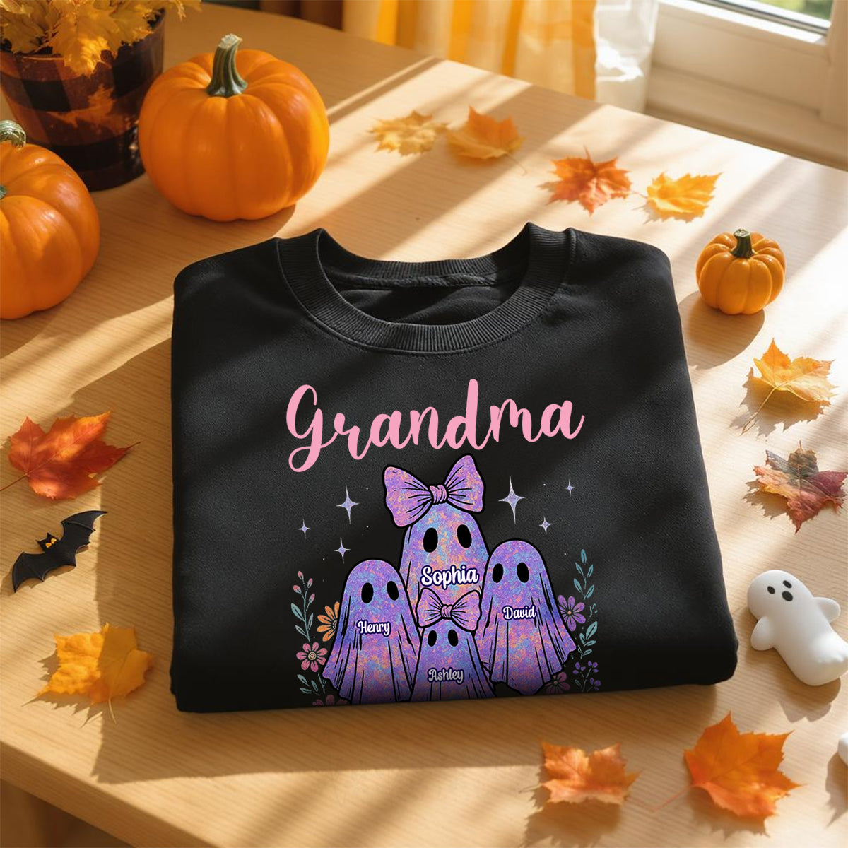 Grandma Mom Iridescent Cute Ghost Personalized Sweatshirt, Halloween Gift