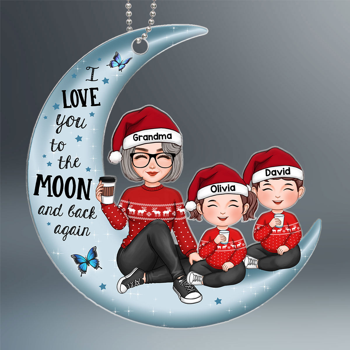 Cute Grandma & Grandkids On Moon Christmas Gift Personalized Acrylic Ornament