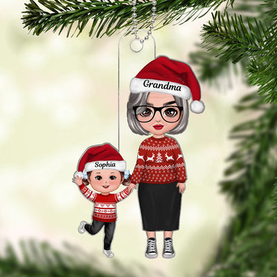 Old Grandma Standing With Grandkid Christmas Gift Personalized Acrylic Ornament
