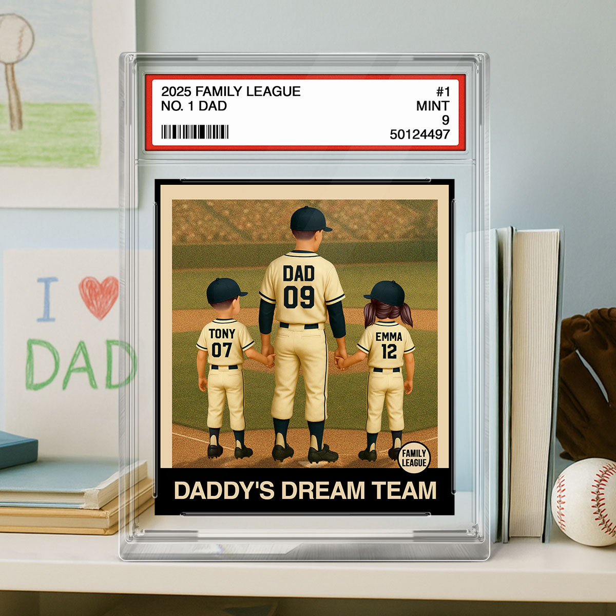 Baseball No. 1 Dad Grandpa Man & Kids Trading Card Style - Personalized Acrylic Block Plaque