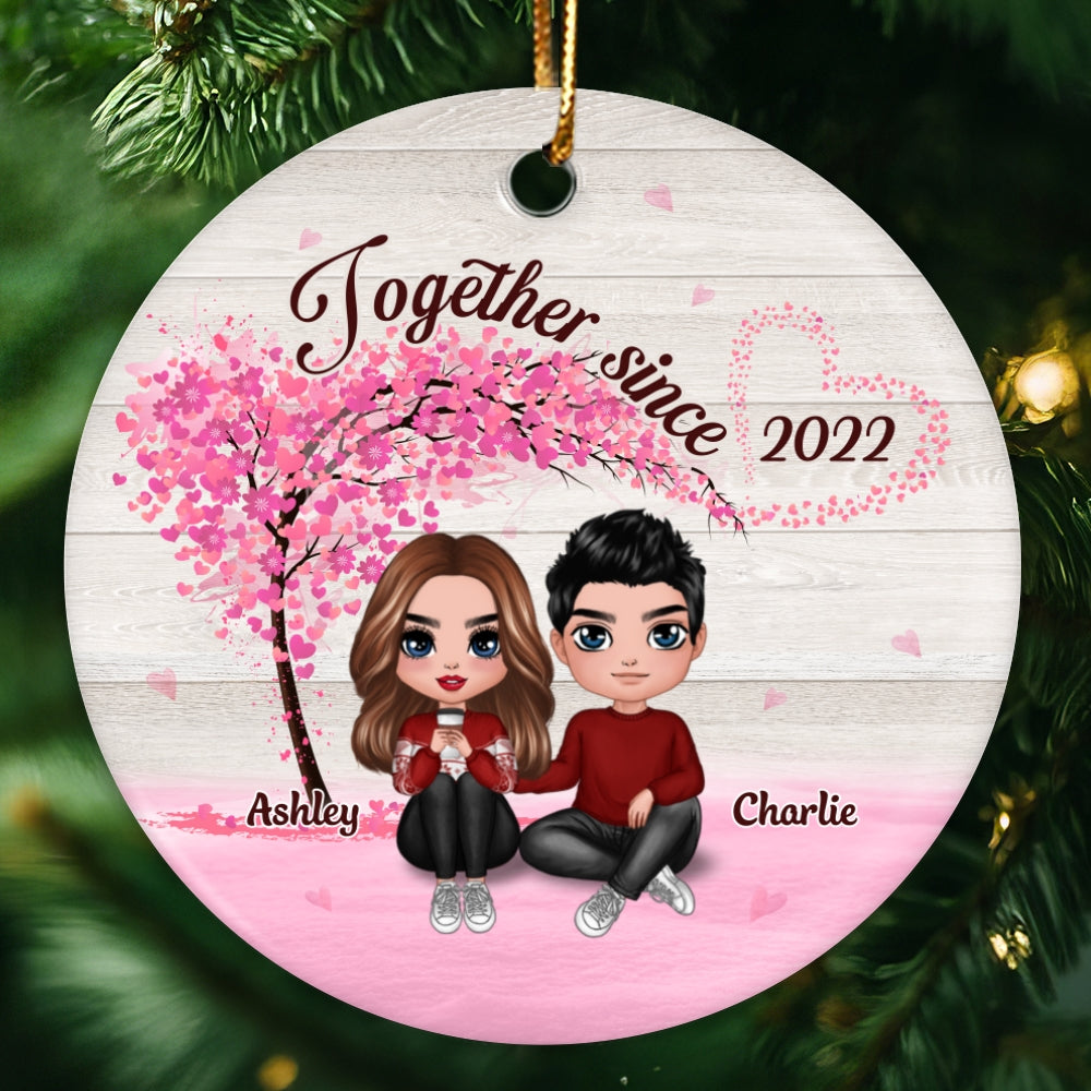 Heart Tree Couple Together Since Personalized Circle Ornament