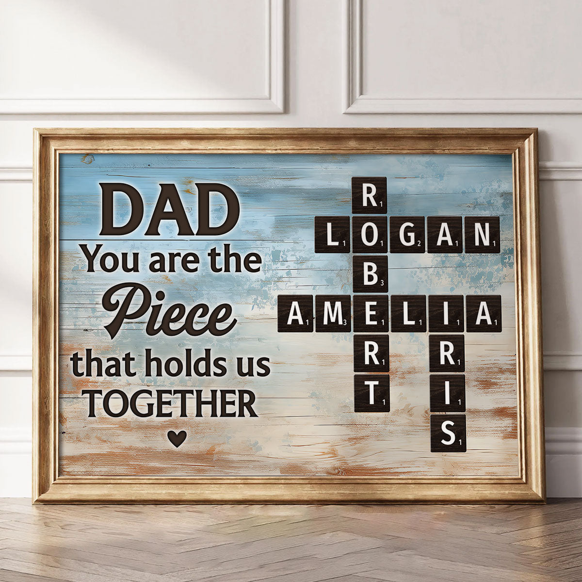 Dad You Are The Piece That Holds Us Together Crossword Puzzle Art Rustic Personalized Poster| Heartfelt Father's Day Gift For Dad