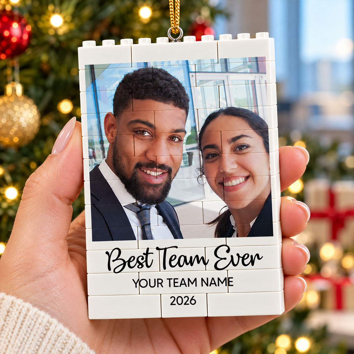 Best Team Ever Upload Photo - Personalized Building Blocks Ornament - Christmas Gift For Colleagues, Coworkers