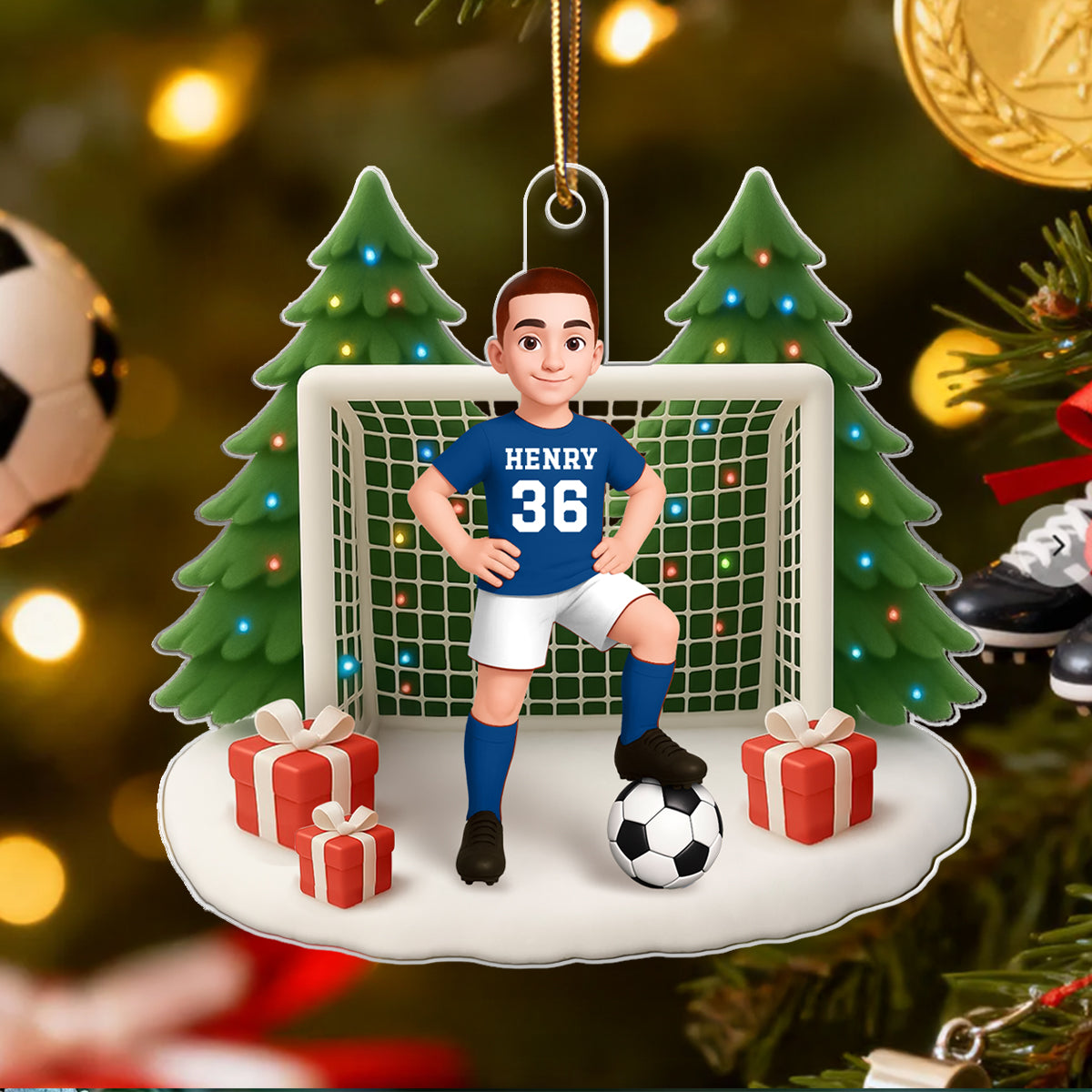 3D Effect Soccer Boy Girl Christmas - Personalized Acrylic Ornament - Christmas Gift for Teen, Daughter, Son, Granddaughter, Grandson